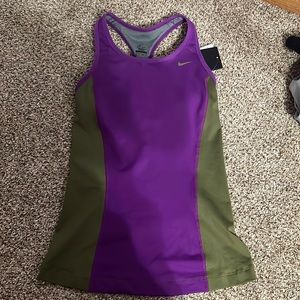 Nike Dri-Fit athletic tank top. Size XS. Colors are purple and olive green.